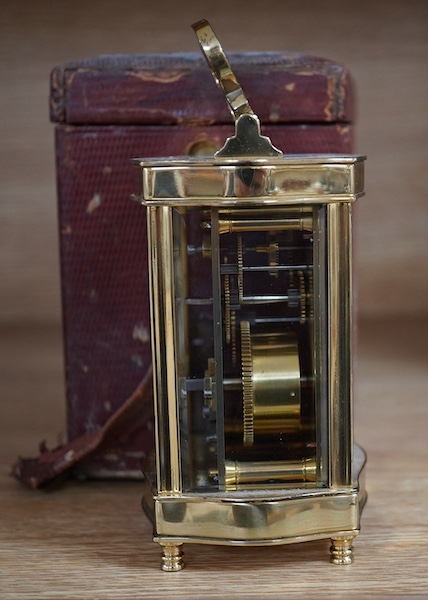 A cased carriage timepiece, P. Orr and Sons, Madras, timepiece 11.5 cm high. Condition- poor to fair